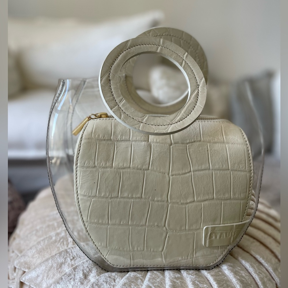 Staud rectangular PVC bag with matching zip insert ivory